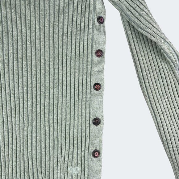 Tory Burch Lurex Stripe Metallic Ribbed Knit Side-Button Sweater Clear Mint M - Picture 11 of 14